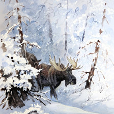 Схема вышивки «Зимние прогулки лосей»