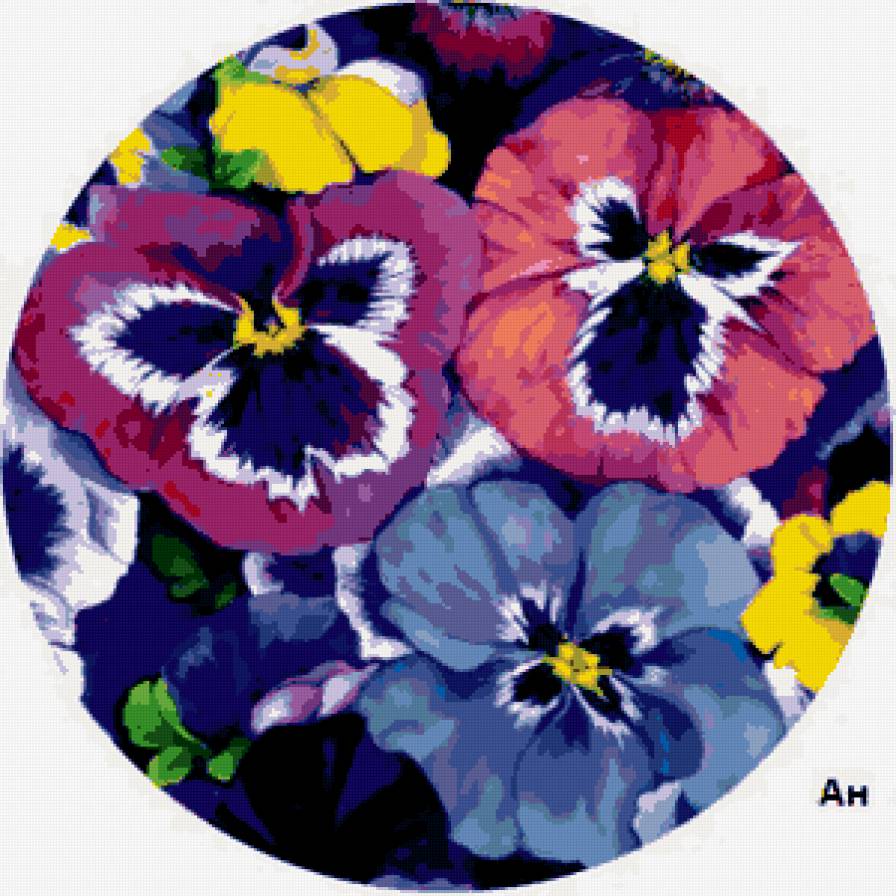 Подушка "Анютки" - букет, анютины глазки, картина, цветы - предпросмотр