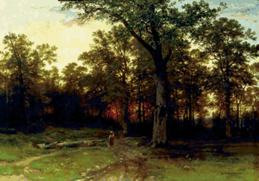 Лес вечером. Шишкин - живопись, вечер, лес, закат, шишкин, природа, картина - предпросмотр