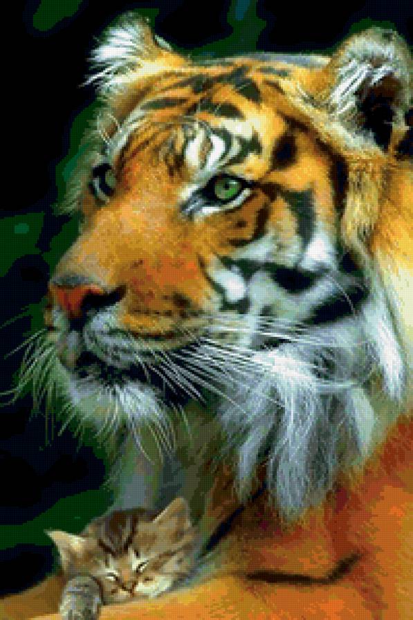 Тигр с котенком. - кот - предпросмотр