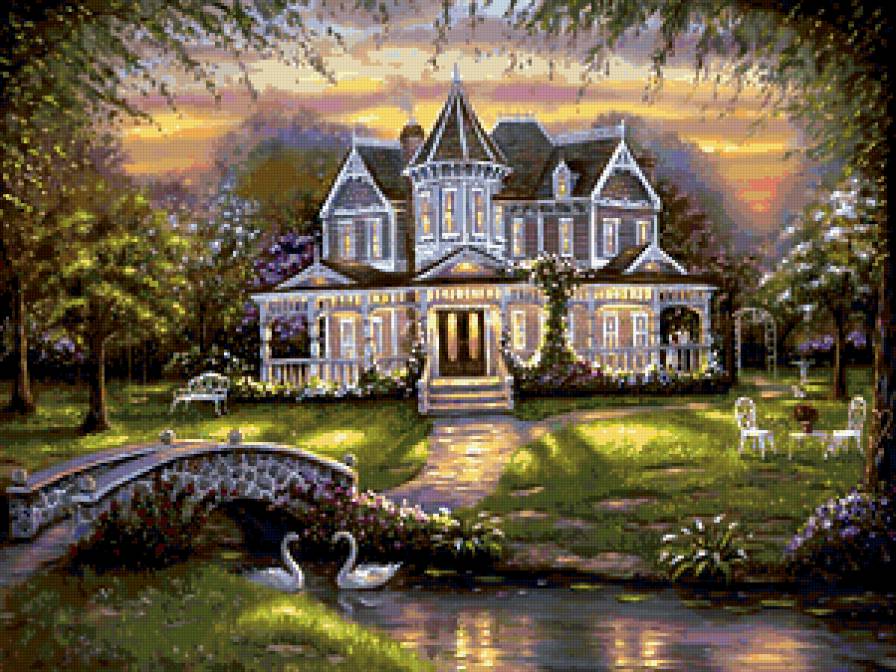 летний вечер - вечер, река, дом - предпросмотр