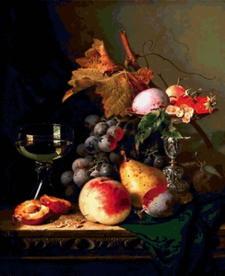 НАТЮРМОРТ - от известных авторов викторианскй эпохи, старый комод, фрукты - предпросмотр