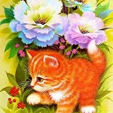 Схема вышивки «Котенок в цветах»