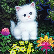 Схема вышивки «Котенок в цветах»