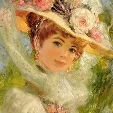 Схема вышивки «Девушка в шляпке с розами»