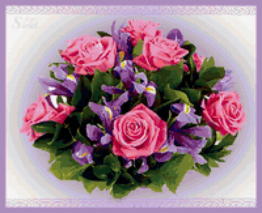 БУКЕТ РОЗЫ И ИРИСЫ - цветы, розы.ирисы - предпросмотр