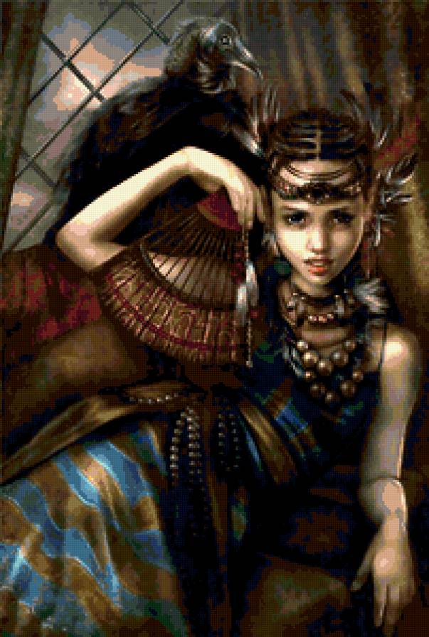 Красотка с веером - девушки, фентези - предпросмотр