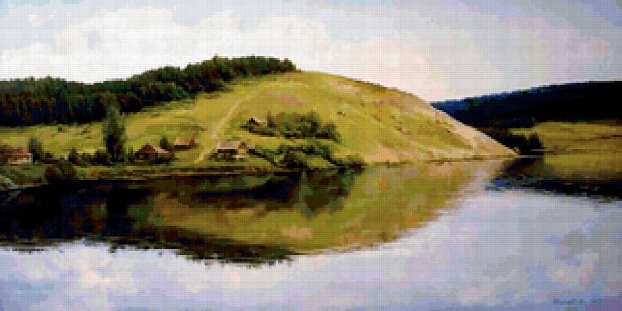 Сибирская деревенька - река, пейзаж, домик - предпросмотр