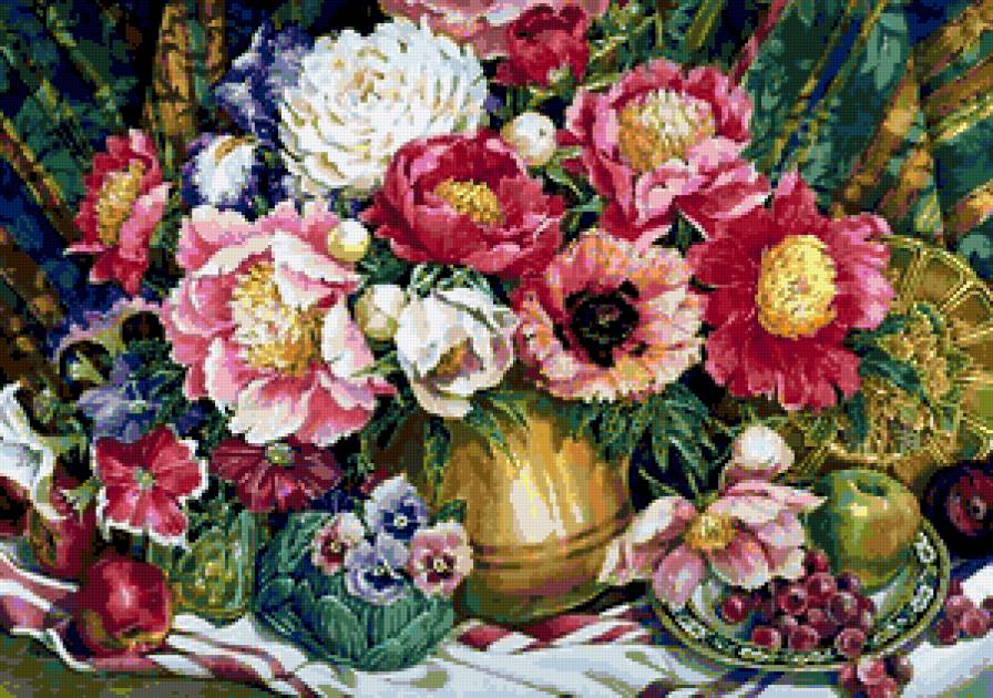 Серия "Букет" - пионы, маки, букет, цветы, анютины глазки - предпросмотр