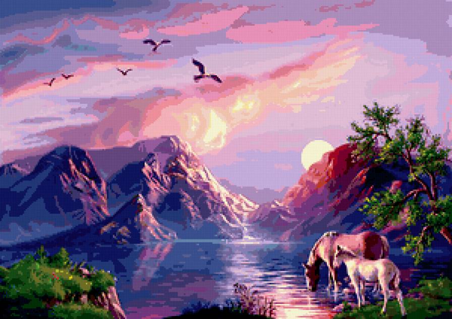 закат у озера - предпросмотр