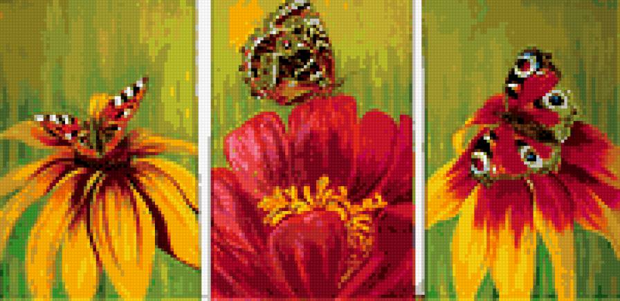 Серия ТРИПТИХ. Цветы и бабочки - цветы, триптих, бабочки - предпросмотр