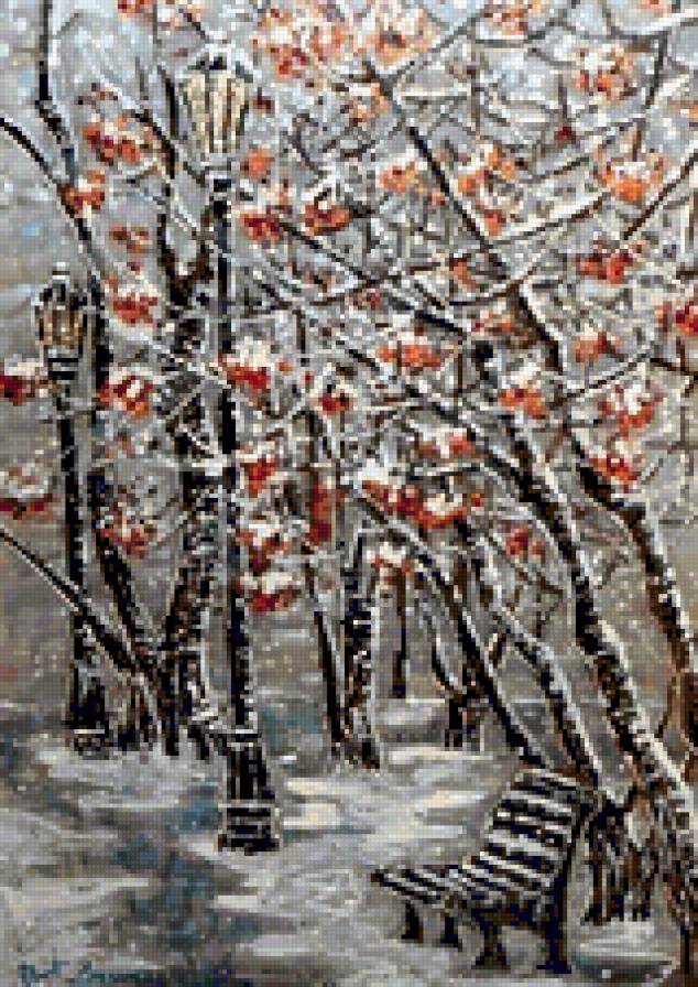 Рябина - рябина, пейзаж, зима, живопись, снег - предпросмотр