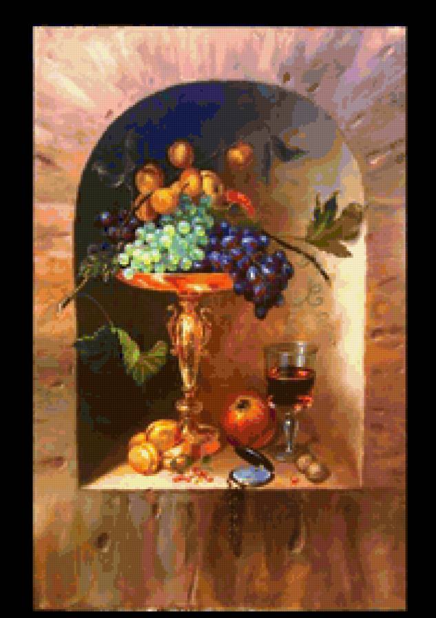 Натюрморт - натюрморт, фрукты, вино, живопись, виноград - предпросмотр