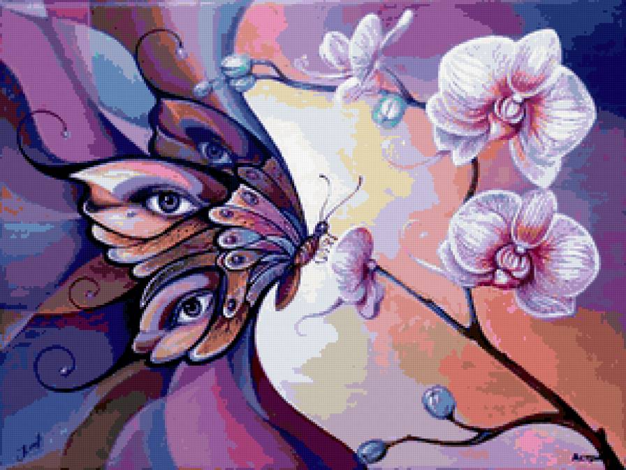 Душа глазастая - цветы, глазами бабочки, орхидея, бабочка, взгляд - предпросмотр