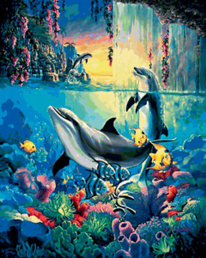 дельфины - дельфин, океан, природа, пейзаж, море, экзотика - предпросмотр