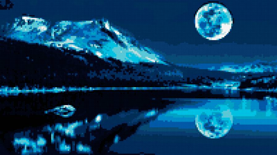 Отражение в ночи - луна, горы, природа, ночь, отражение в воде - предпросмотр