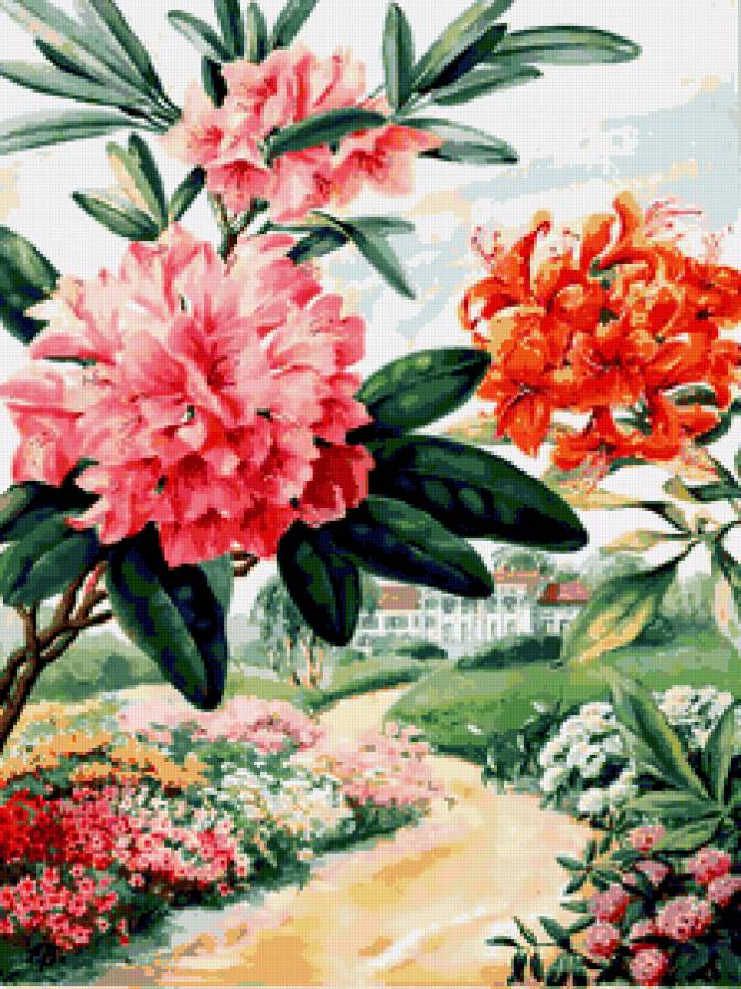 Пейзаж с цветами - пейзаж, лето, цветы, природа, тропические цветы, лилии, азалия - предпросмотр