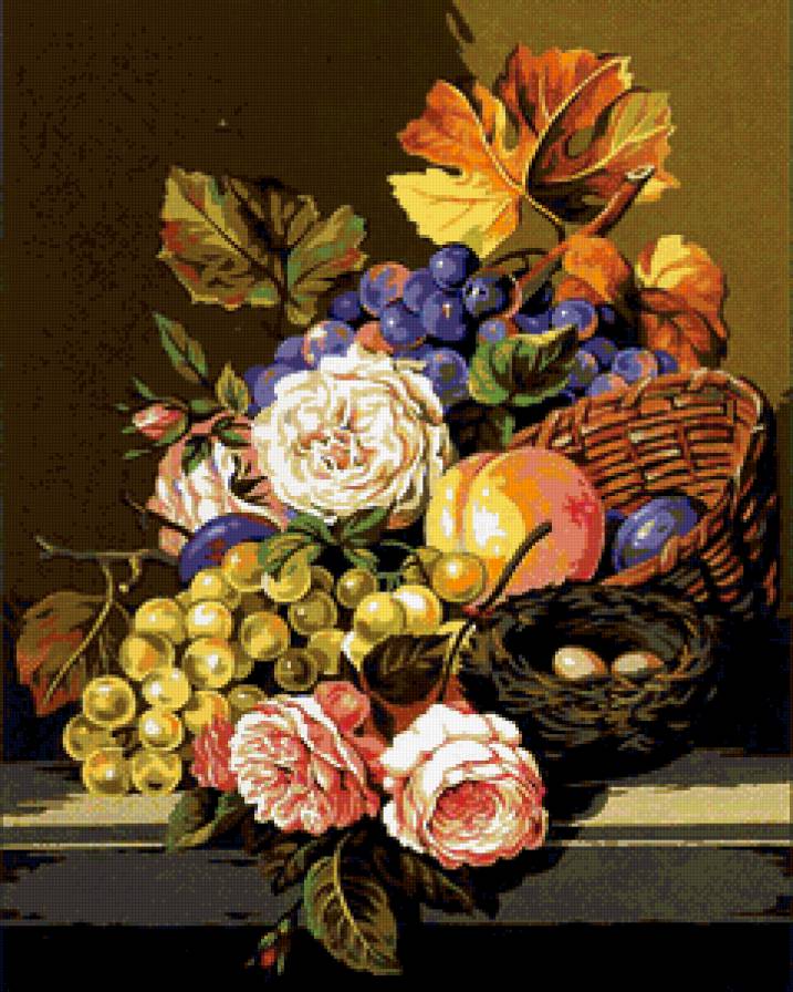 Натюрморт - фрукты, натюрморт, цветы - предпросмотр