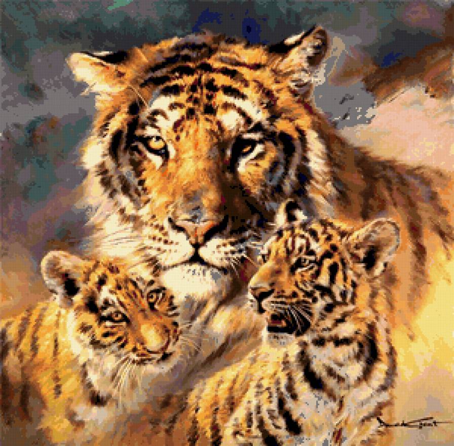 Семья тигрицы - тигры, животные, кошки - предпросмотр