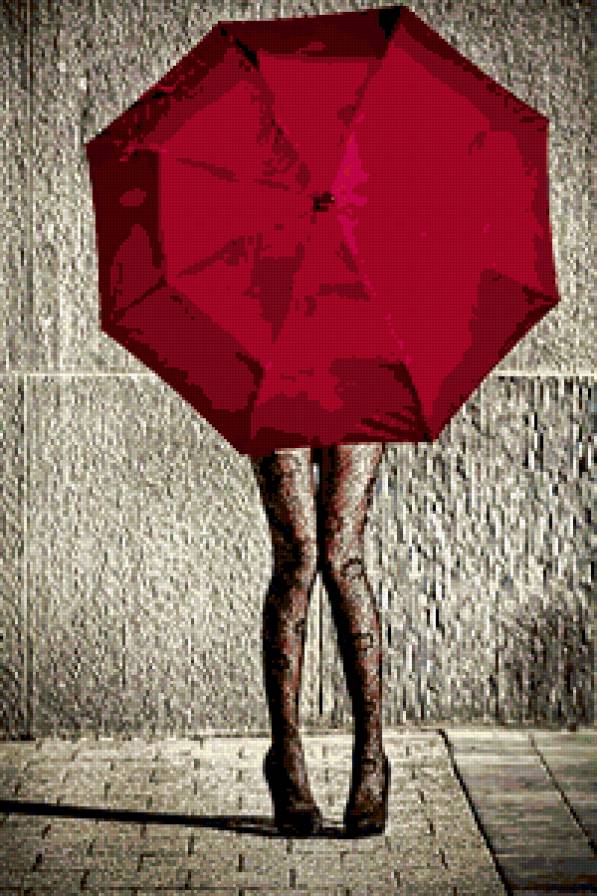 Красный зонт - девушки, зонт - предпросмотр