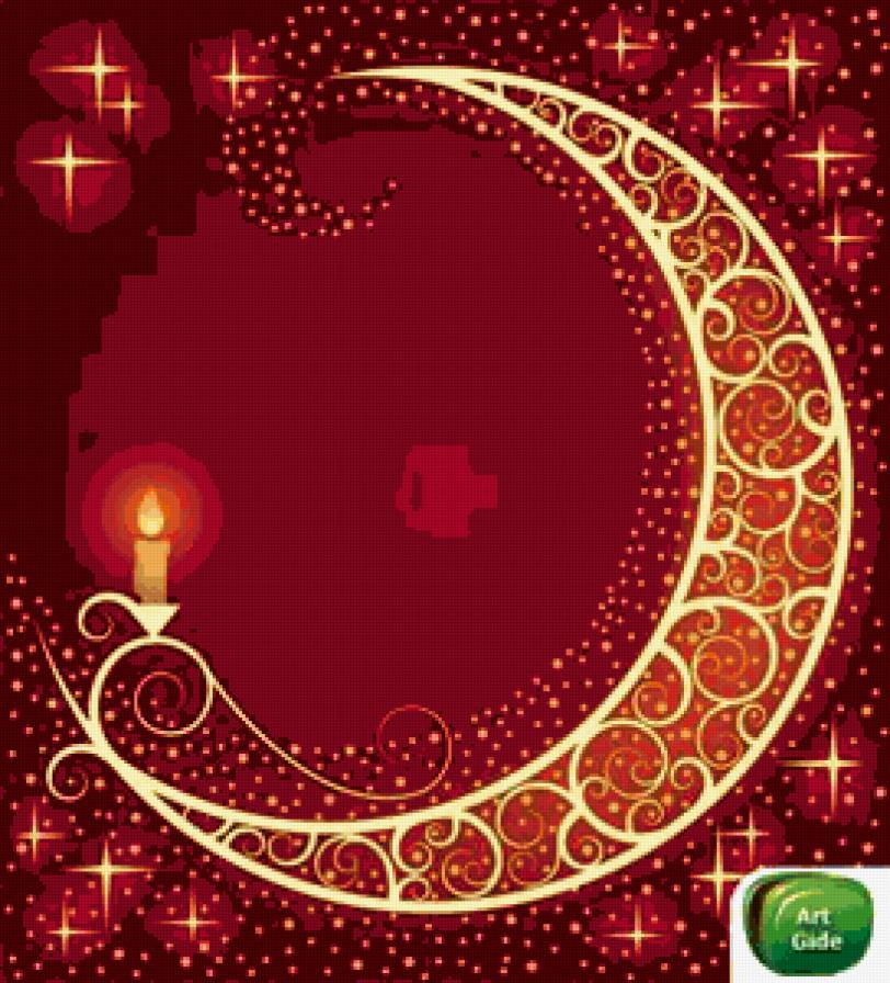 подушка - подушка, узор, месяц, свеча - предпросмотр