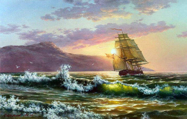 парусник - морской пейзаж - оригинал