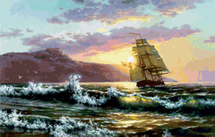 парусник - морской пейзаж - предпросмотр