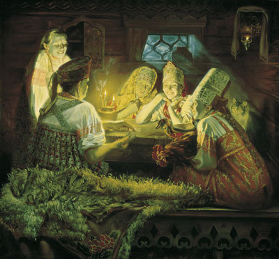 гадание - картина, святки, гадание, девушки - оригинал