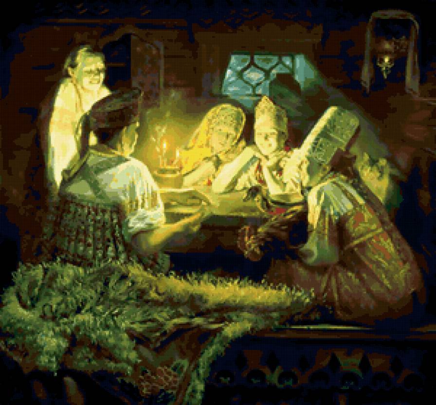 гадание - святки, картина, гадание, девушки - предпросмотр