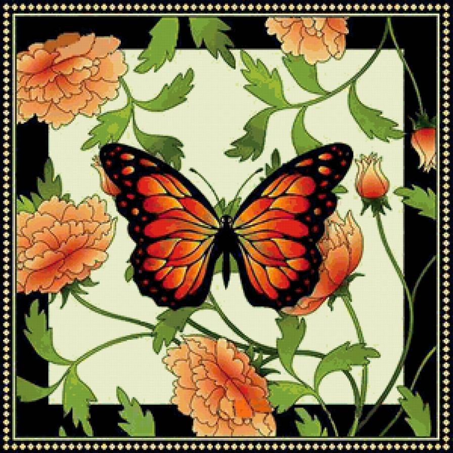 Подушка - цветы, бабочки - предпросмотр