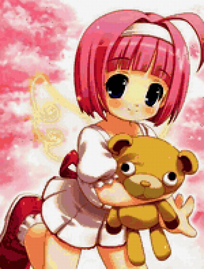 Девочка с розовыми волосами - девочка, улыбка, мишка, прелесть, аниме - предпросмотр