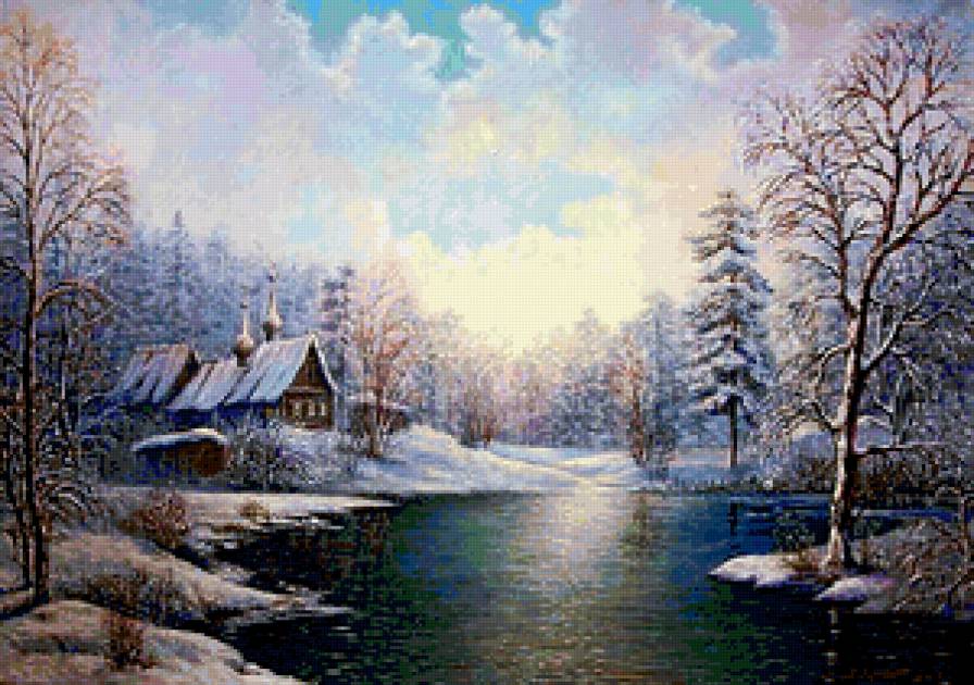 6 - озеро, лес, пейзаж, зима - предпросмотр