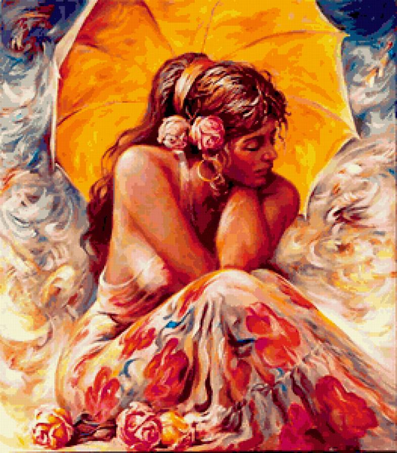 женский образ - цветы, зонт, женщина - предпросмотр