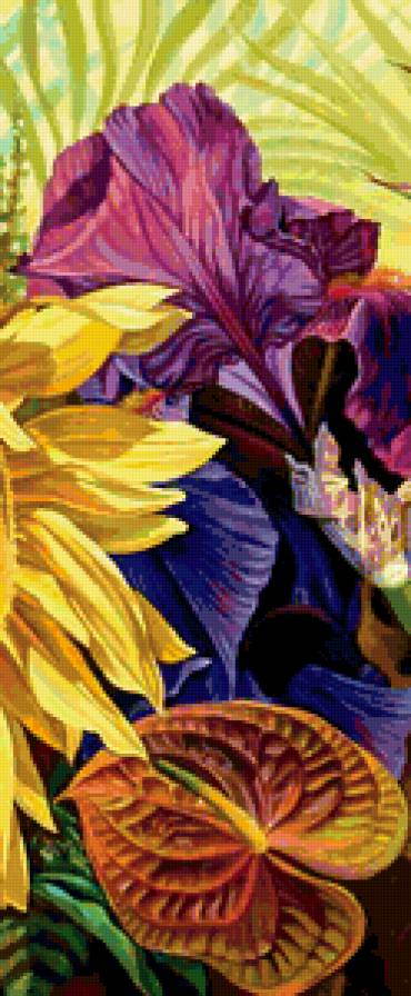 Триптих Подсолнух с мотыльком.Центр. часть - цветы, триптих - предпросмотр