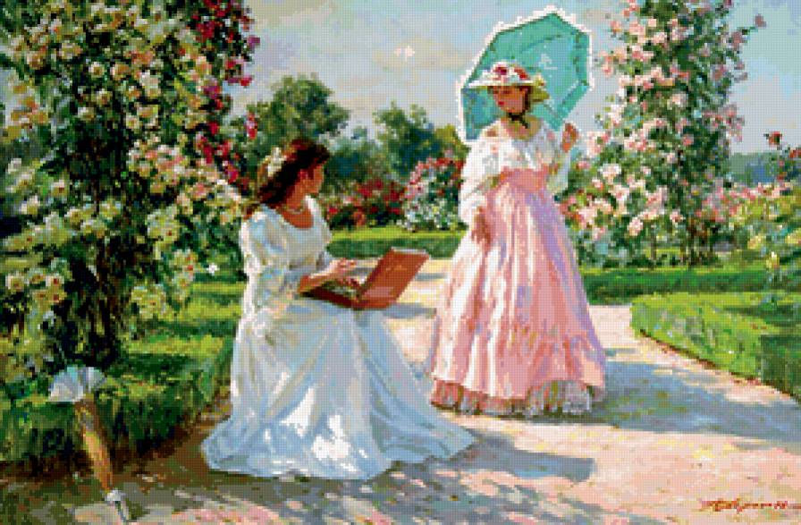 цветущий сад (художник А. Аверин) - картина - предпросмотр