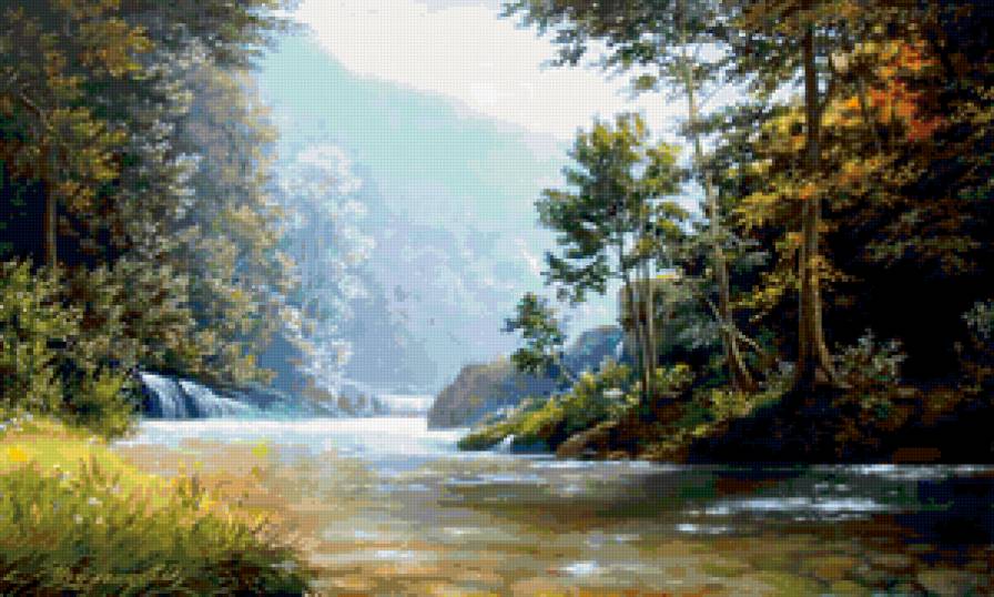 Пейзаж, лес, река, горы - лес, река, горы, пейзаж - предпросмотр