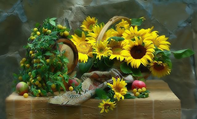 Подсолнухи - натюрморт, цветы - оригинал