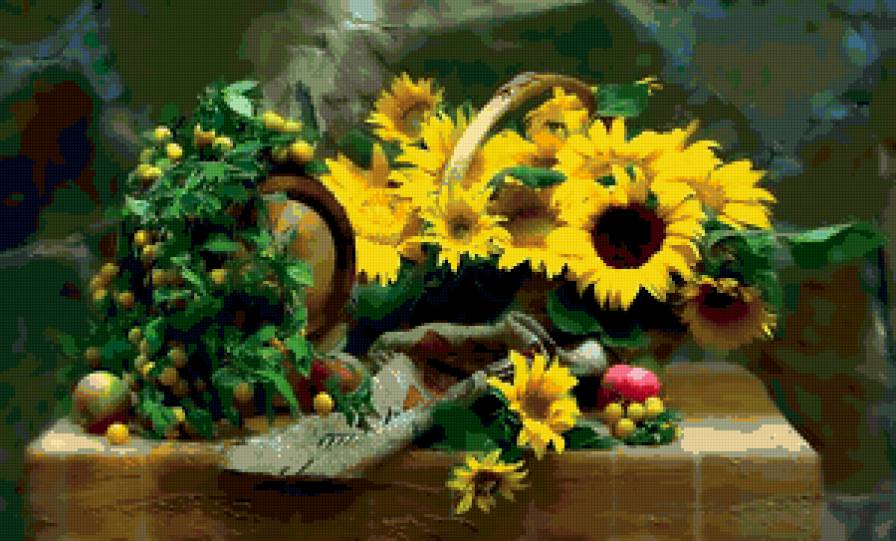 Подсолнухи - цветы, натюрморт - предпросмотр