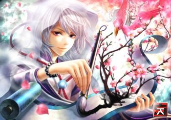 №279925 - аниме, рисунок, сакура, кисть, цветы - оригинал