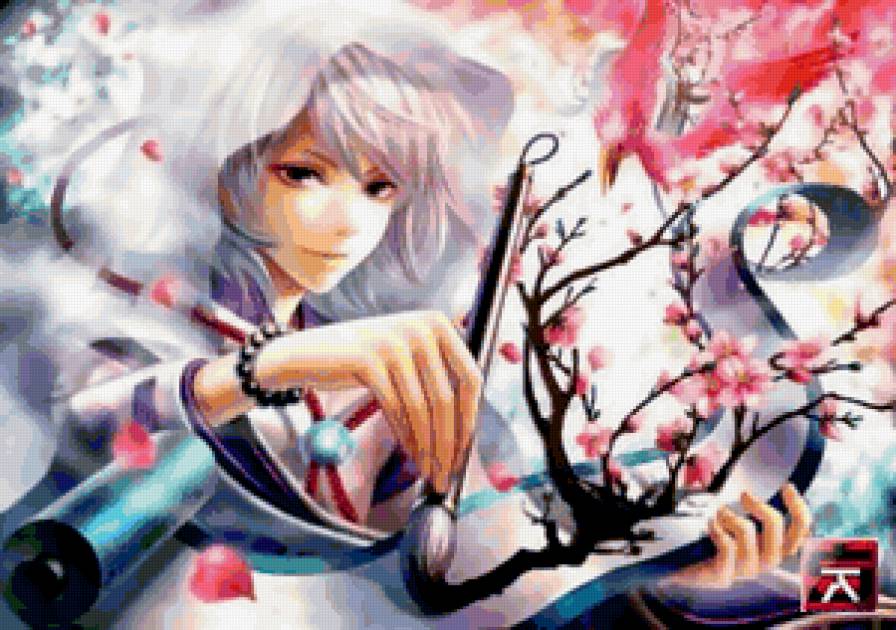 №279925 - аниме, рисунок, цветы, сакура, кисть - предпросмотр