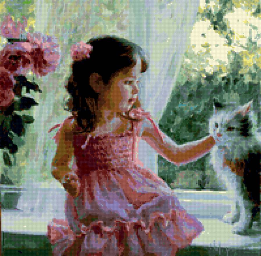 Девочка и кошка - дети, девочка, ребенок, кошка - предпросмотр