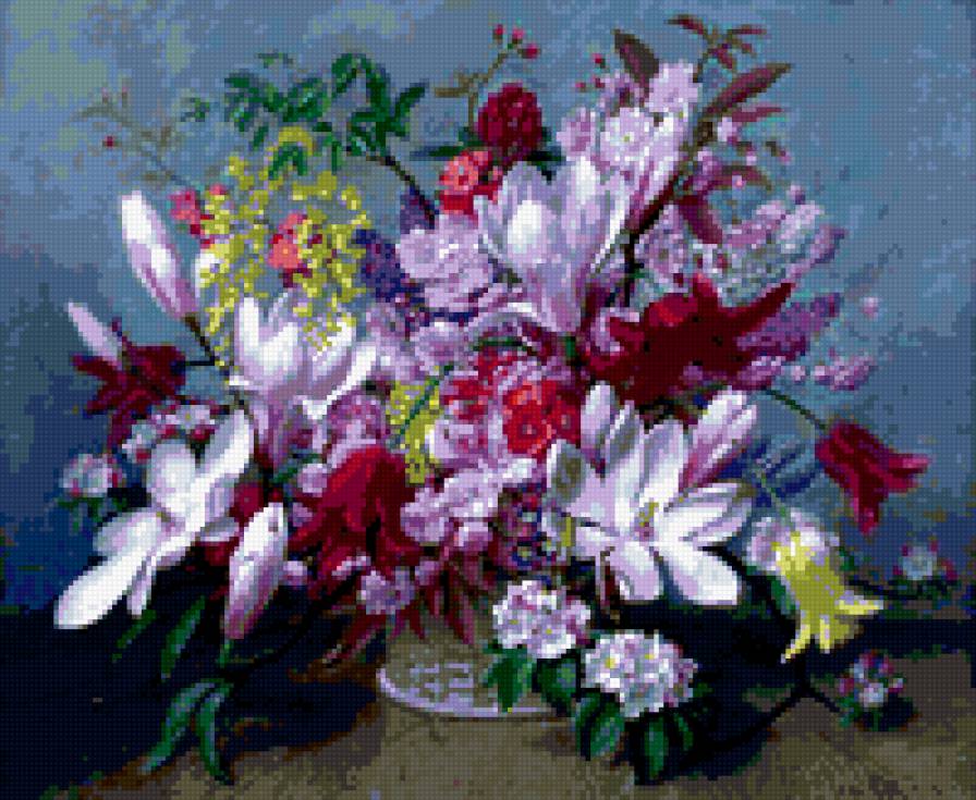 Корзина с цветами - натюрморт, цветы - предпросмотр