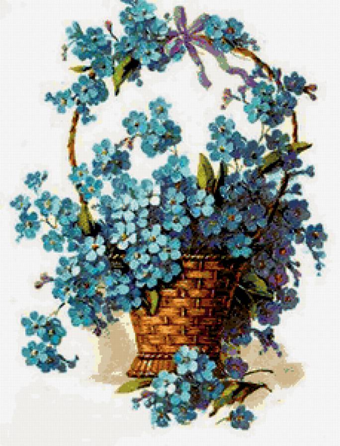 незабудки - корзинка, букет, цветы - предпросмотр