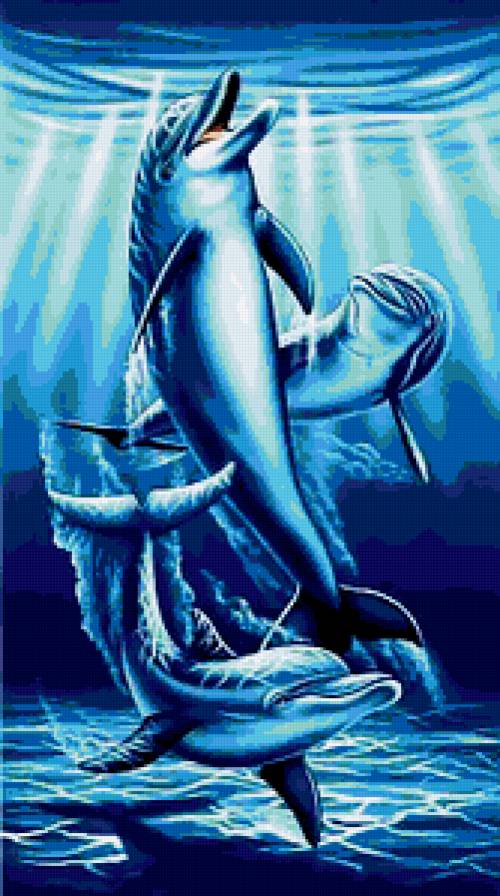 Дельфины - волны, вода, море, дельфины, природа - предпросмотр