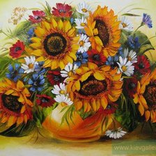 Подсолнухи и полевые цветы