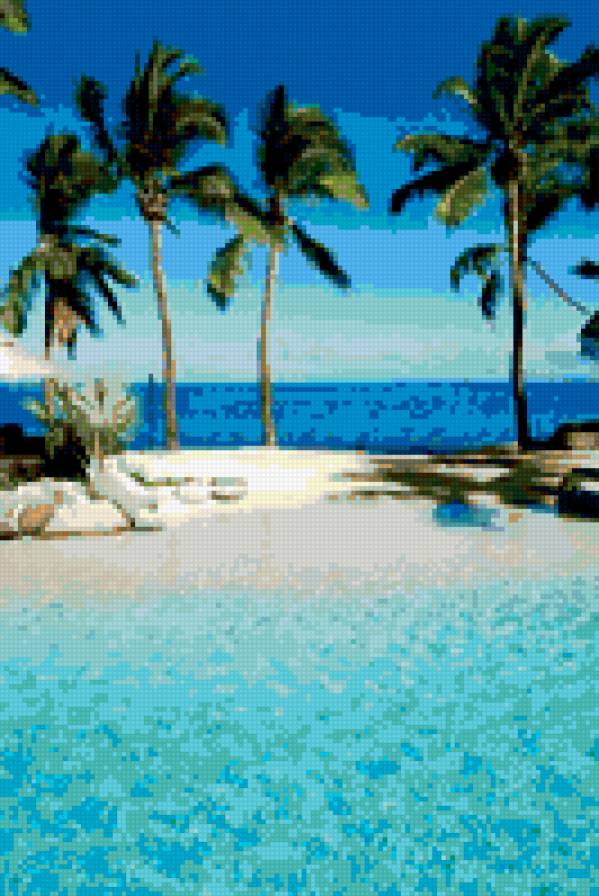 пляж - песок, море, пляж, пальмы - предпросмотр