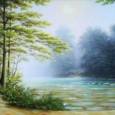 Схема вышивки «Пейзаж, лес, река»