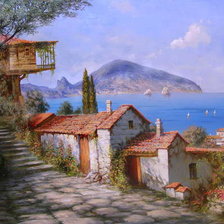 Схема вышивки «Пейзаж, дворик»