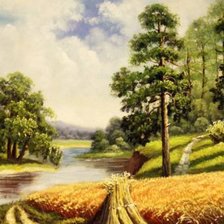 Схема вышивки «Пейзаж, лес, река»