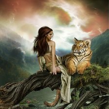 Схема вышивки «девушка и тигр»